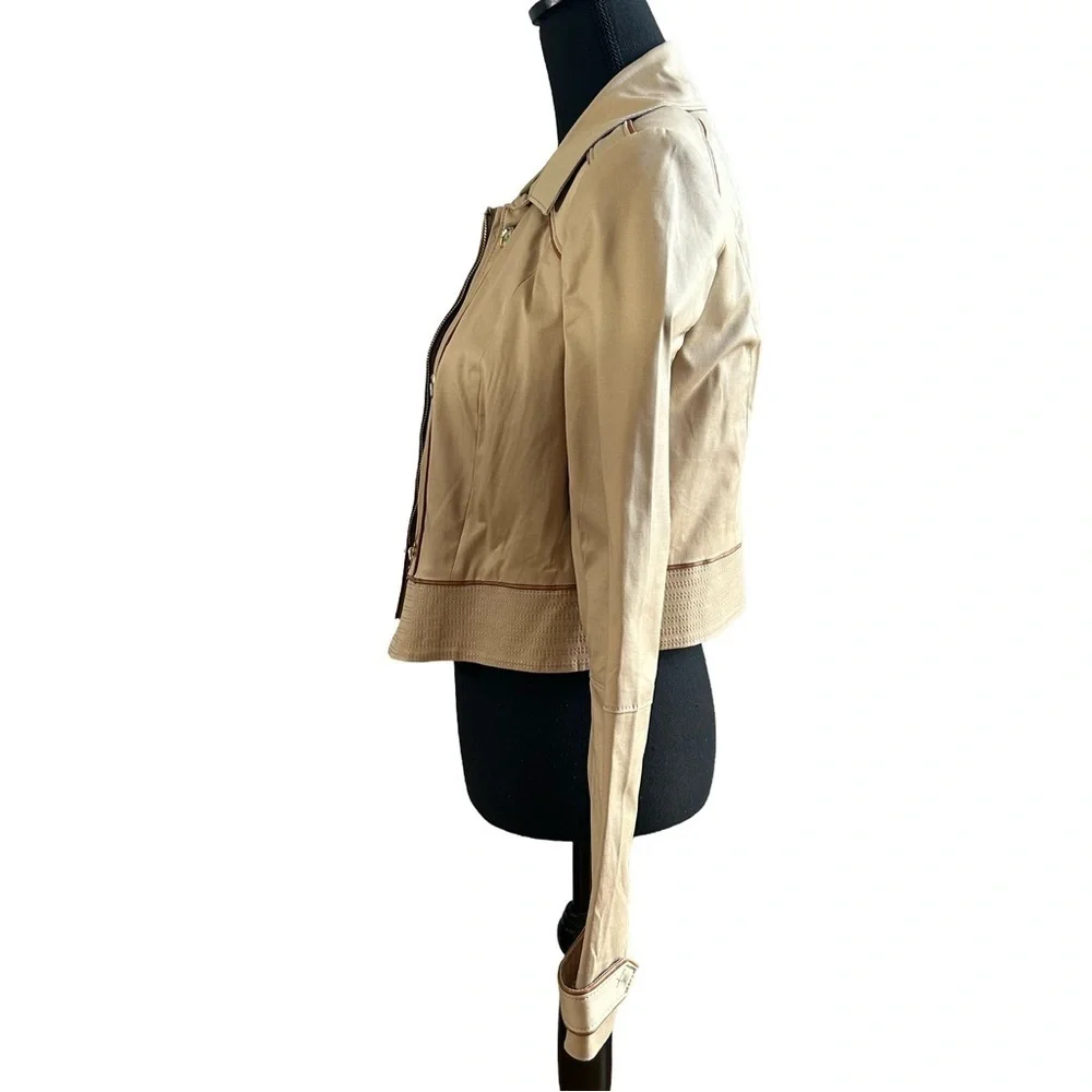 WHBM Cropped Jacket with Faux Leather Piping. Size 10.